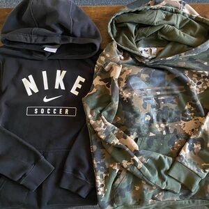 Bundle: Nike Black and White Soccer Hoodie and Adidas Camo hoodie